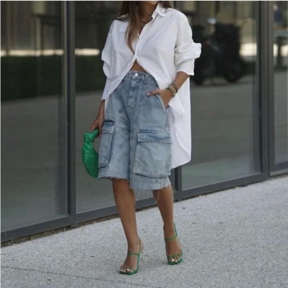 Zara Blue Denim Cargo Shorts